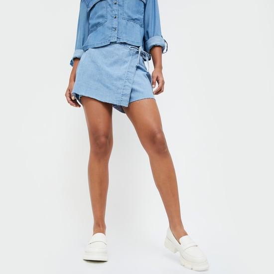 ginger women washed denim skorts