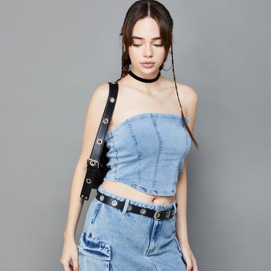 ginger women washed denim tube top