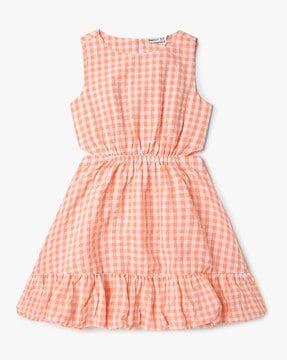 gingham checked fit & flare dress