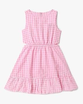 gingham checked fit & flare dress