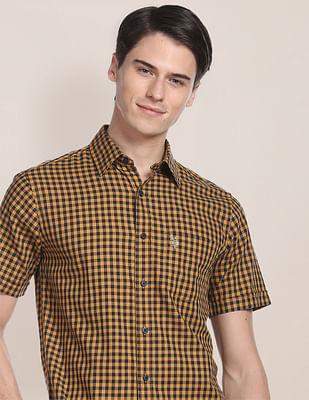 gingham check twill casual shirt