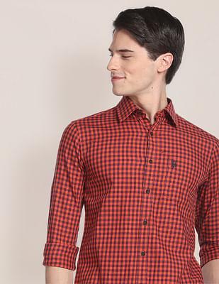 gingham check twill casual shirt