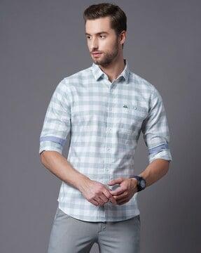 gingham checked slim fit shirt