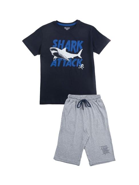 gini & jony kids navy & grey printed t-shirt with shorts