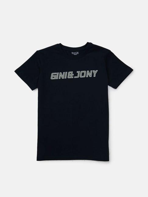gini & jony kids navy cotton printed t-shirt
