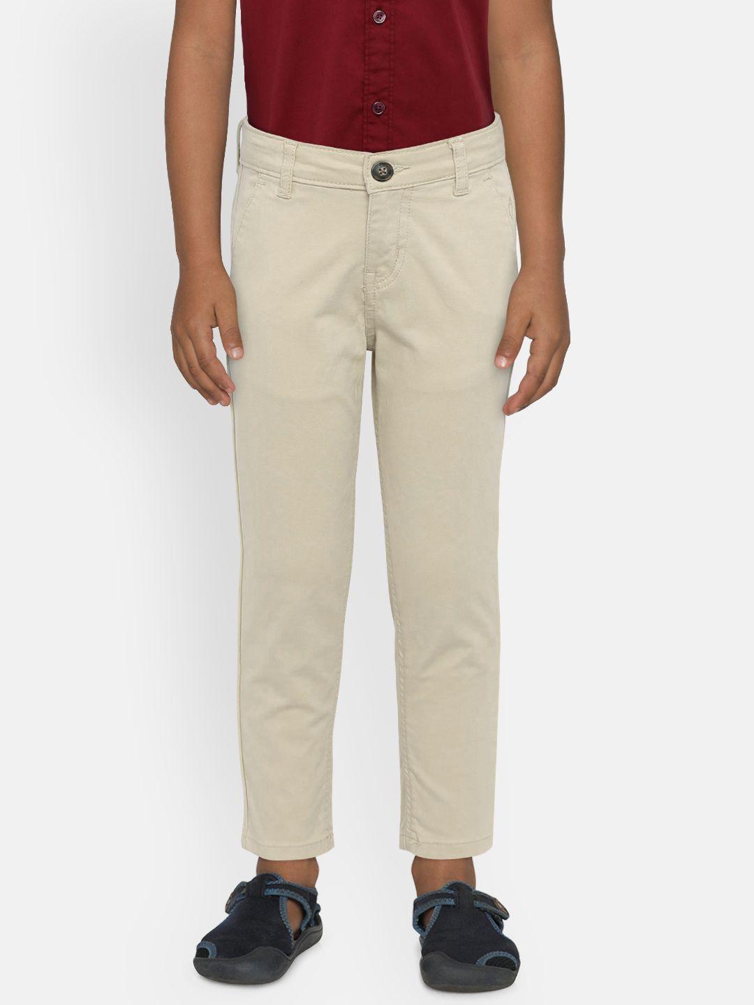 gini and jony boys beige slim fit solid trousers