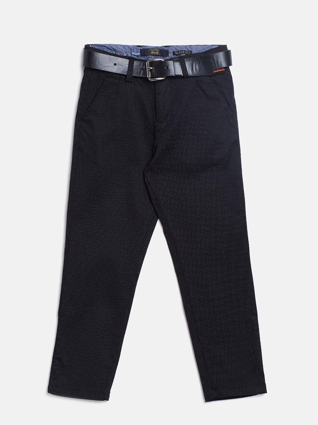 gini and jony boys black & white regular fit printed chinos with belt