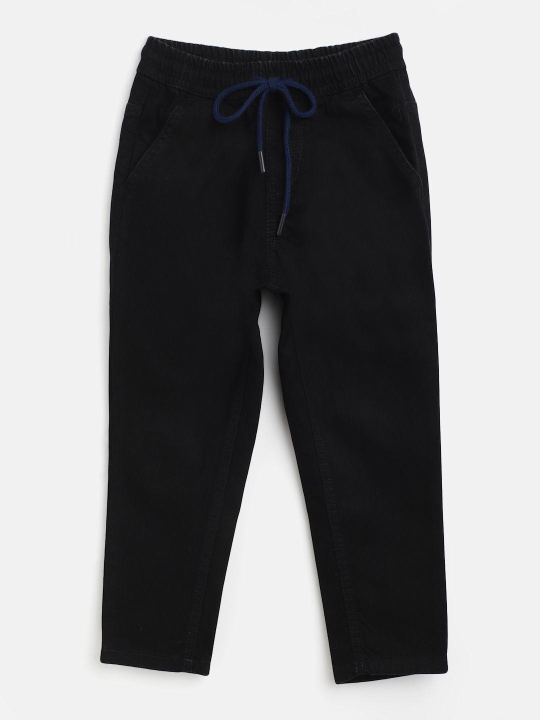 gini and jony boys black cotton solid jeans