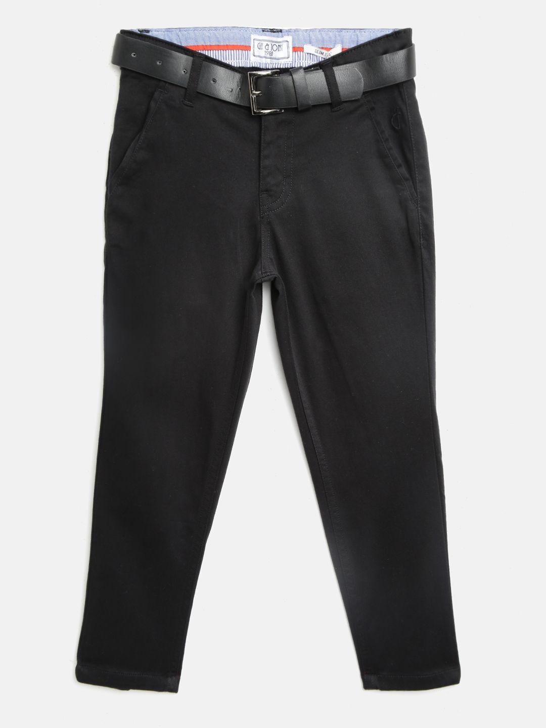gini and jony boys black slim fit solid chinos with belt