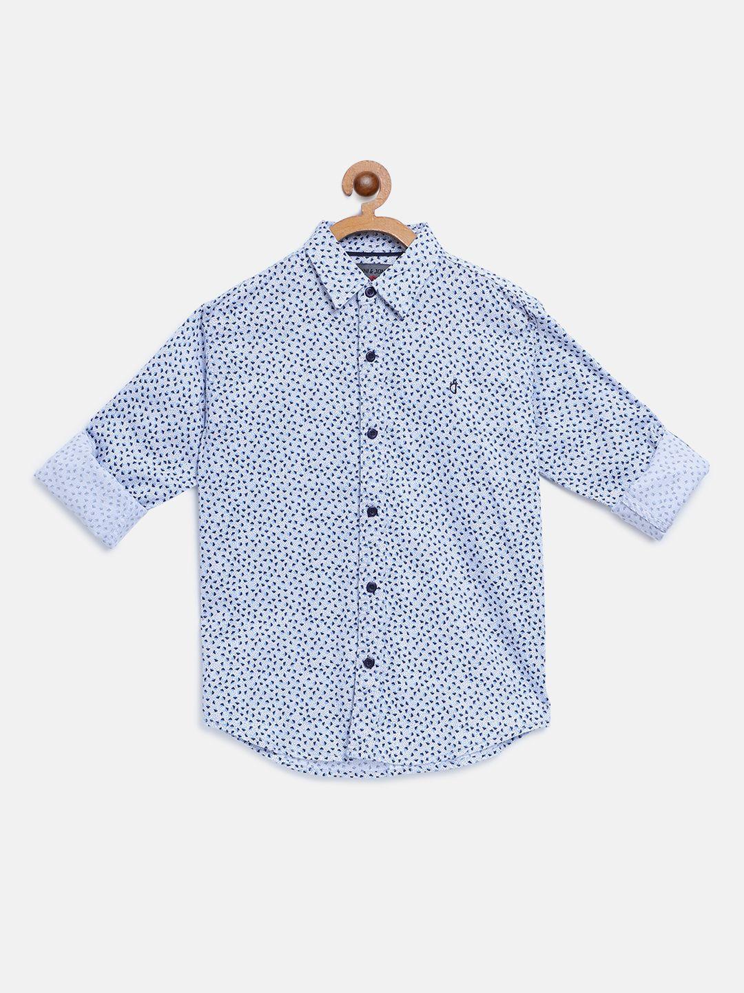 gini and jony boys blue & white regular fit printed casual shirt