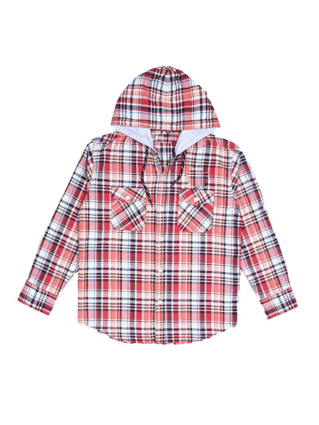 gini and jony boys checked hooded casual cotton shirt