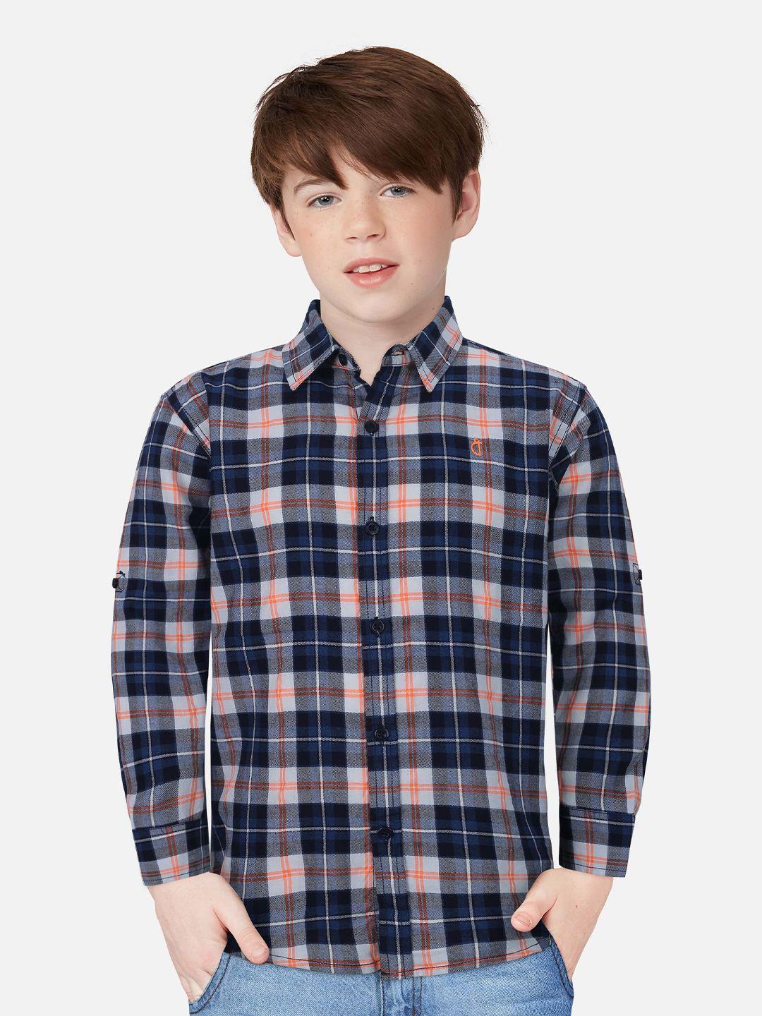 gini and jony boys checked spread collar roll-up sleeves cotton casual shirt