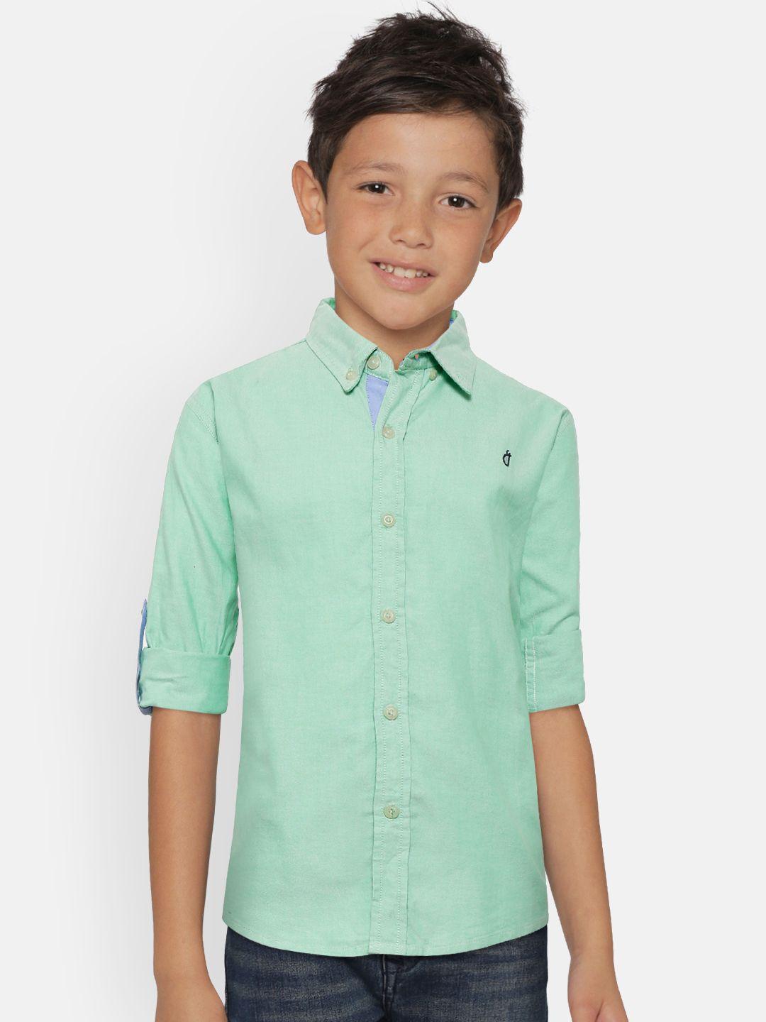 gini and jony boys green regular fit solid casual shirt