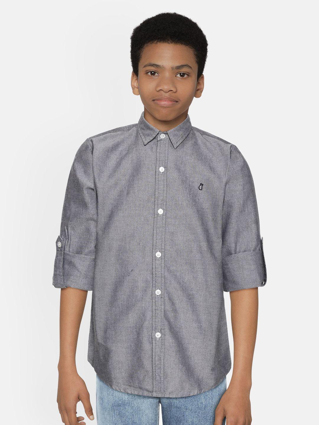 gini and jony boys grey pure cotton regular fit solid casual shirt