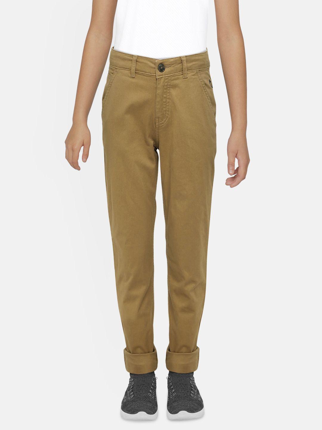 gini and jony boys khaki brown slim fit solid trousers