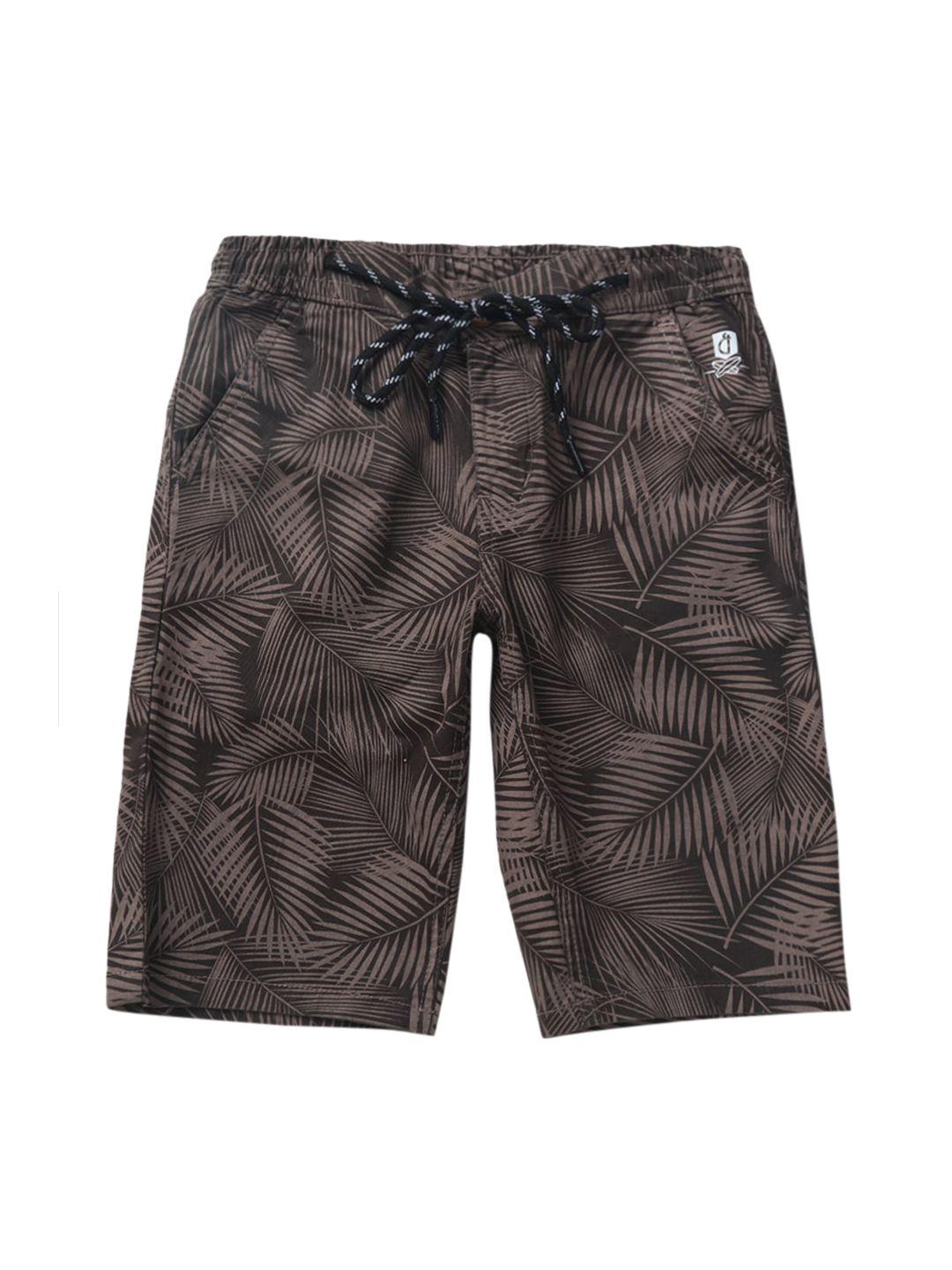 gini and jony boys olive green floral printed regular shorts