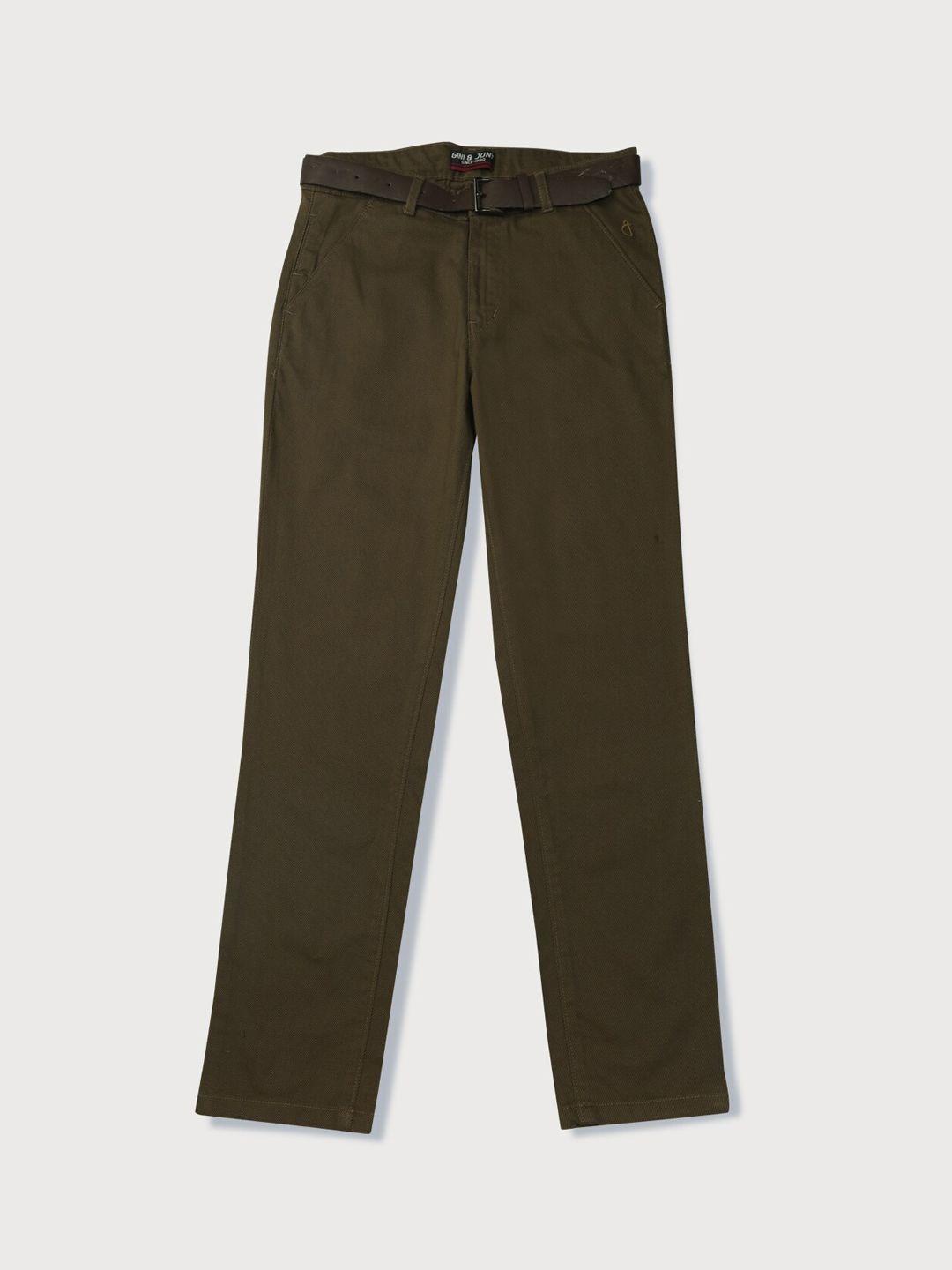 gini and jony boys olive green mid-rise trouser