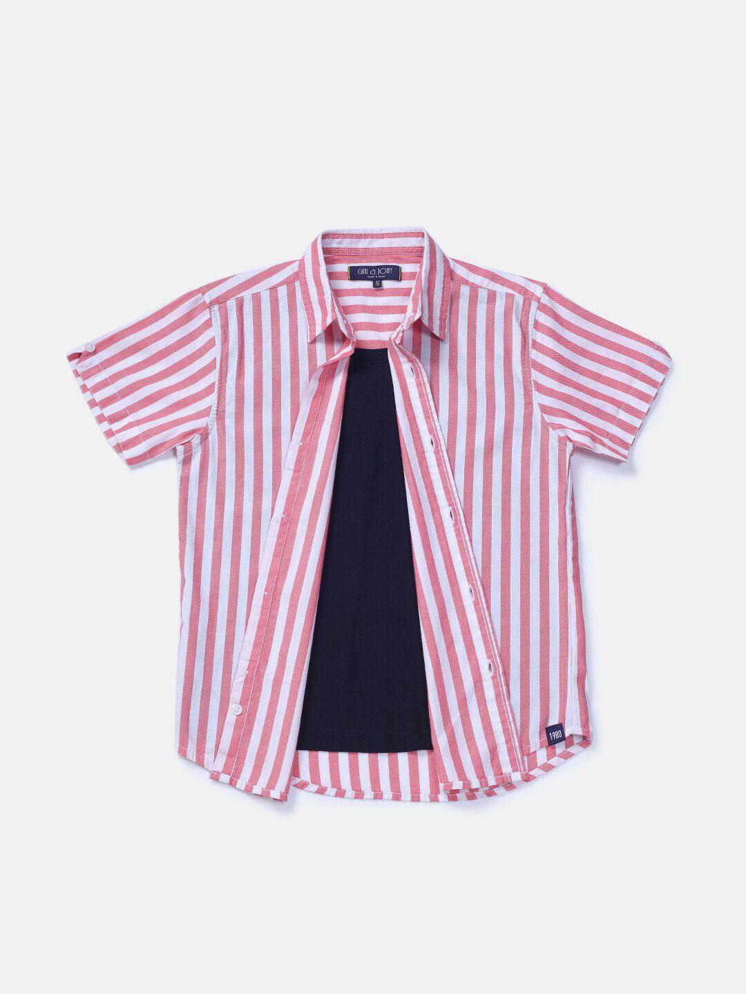 gini and jony boys pink classic striped casual shirt