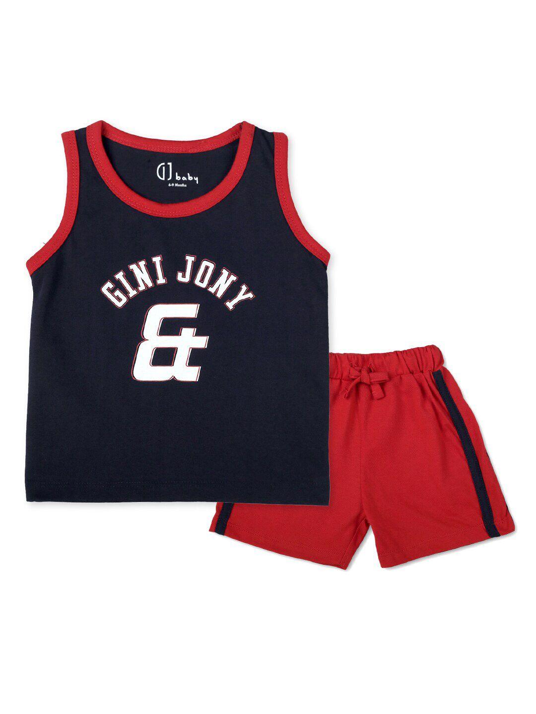 gini and jony boys printed pure cotton t-shirt with shorts