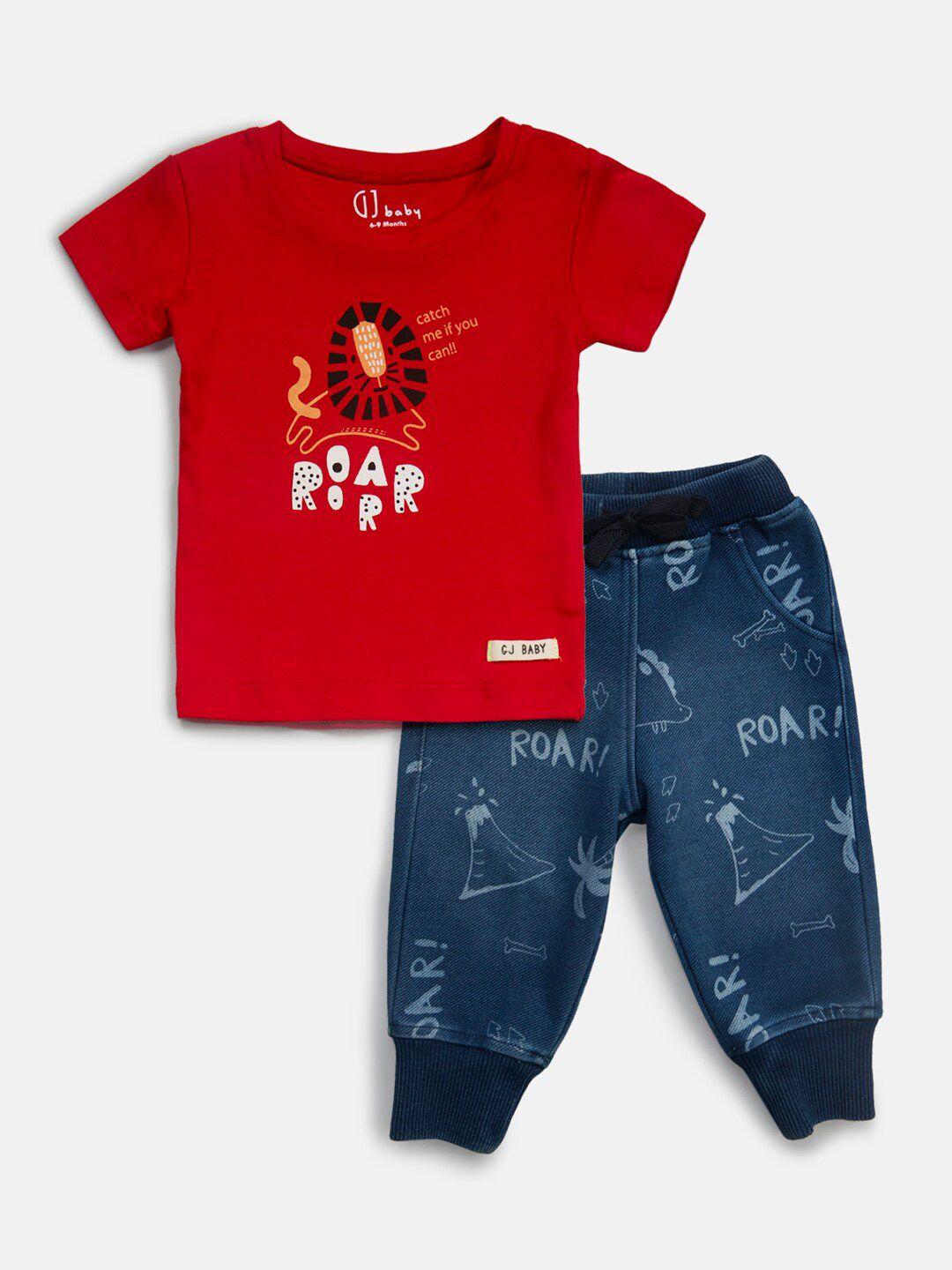 gini and jony boys red & blue printed t-shirt with trouser