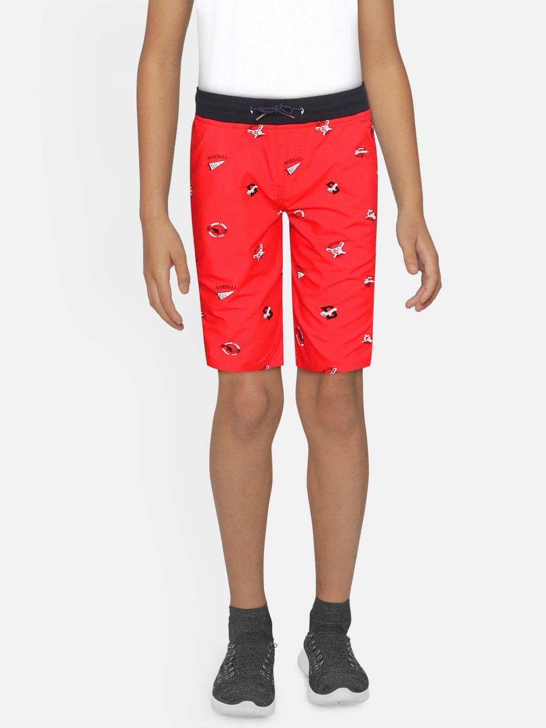 gini and jony boys red & white printed regular fit shorts