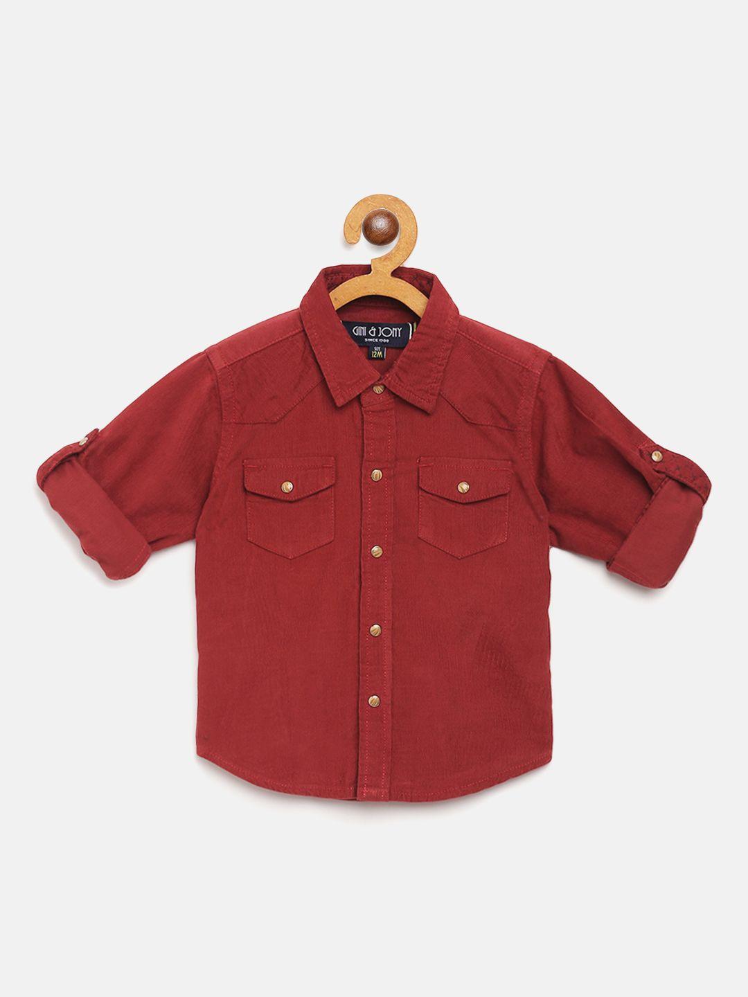 gini and jony boys rust red solid regular fit casual shirt