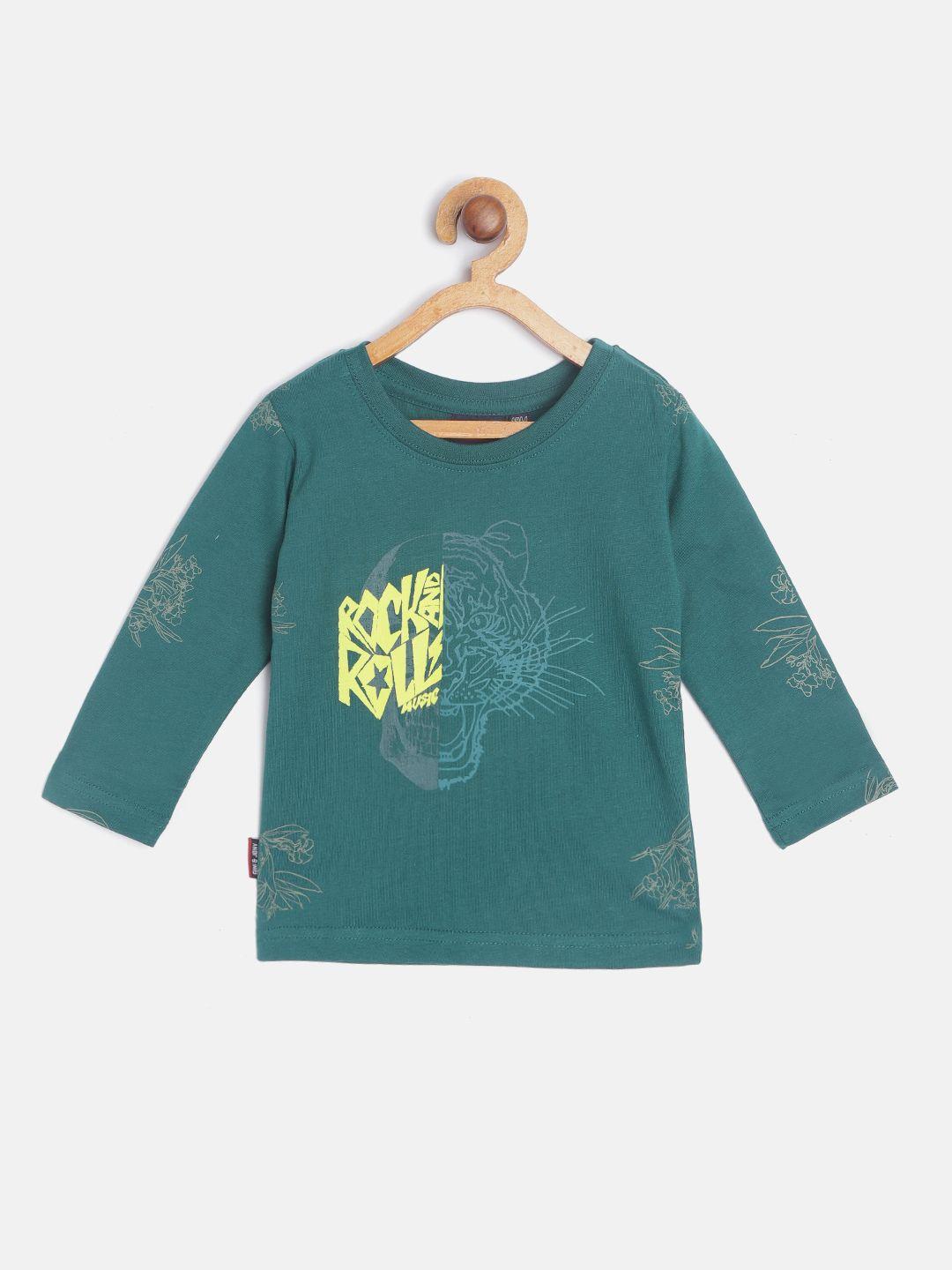 gini and jony boys teal green  yellow cotton printed pure cotton t-shirt
