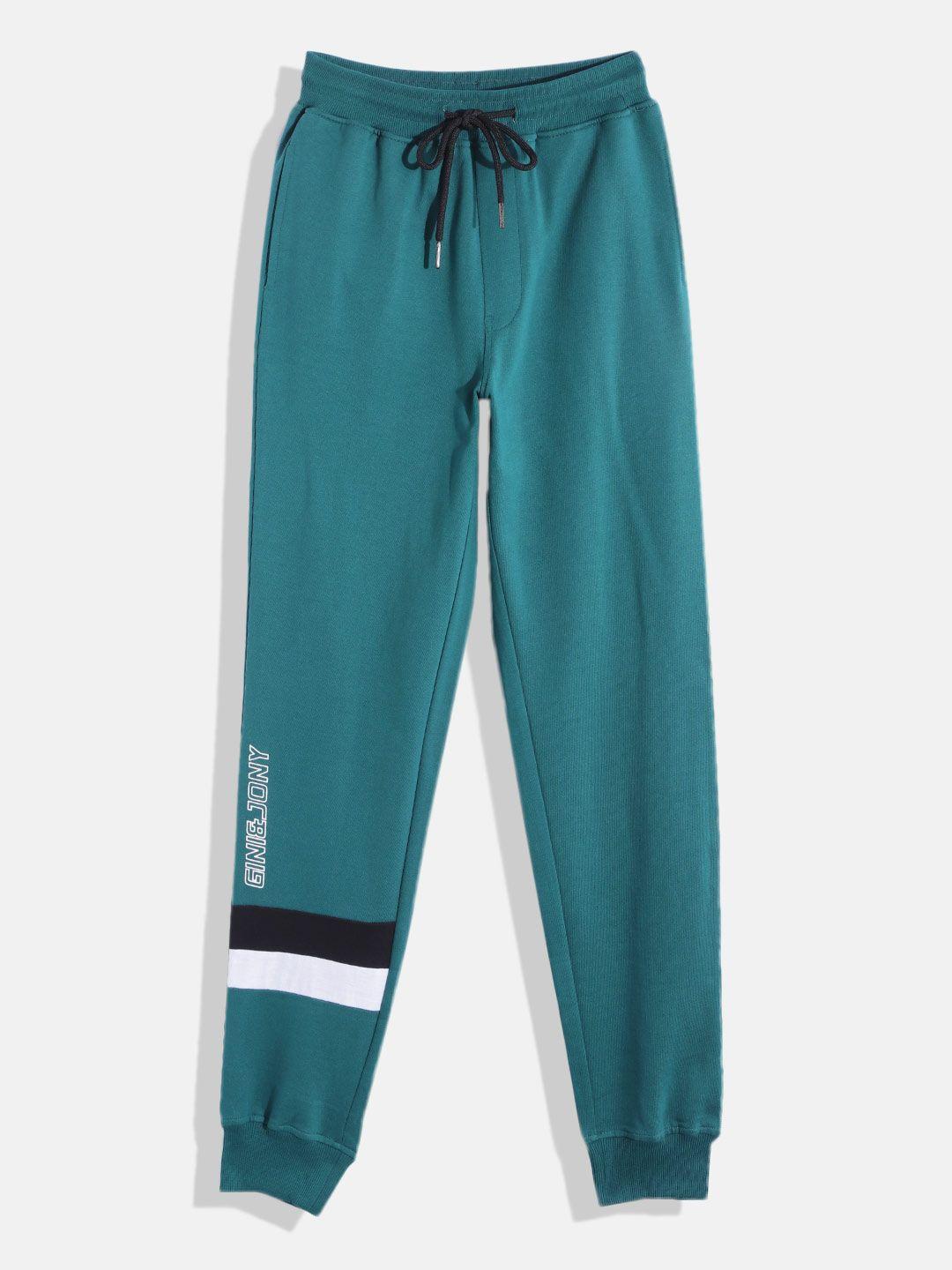 gini and jony boys teal green solid joggers
