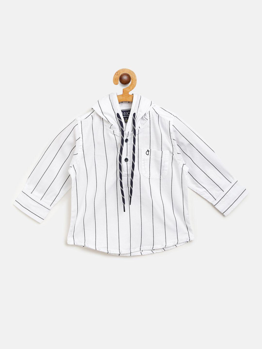 gini and jony boys white & black regular fit hooded striped casual shirt