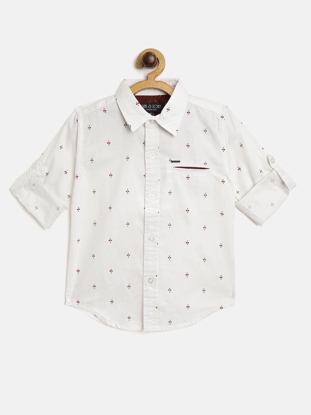 gini and jony boys white & brown cotton micro abstract print casual shirt