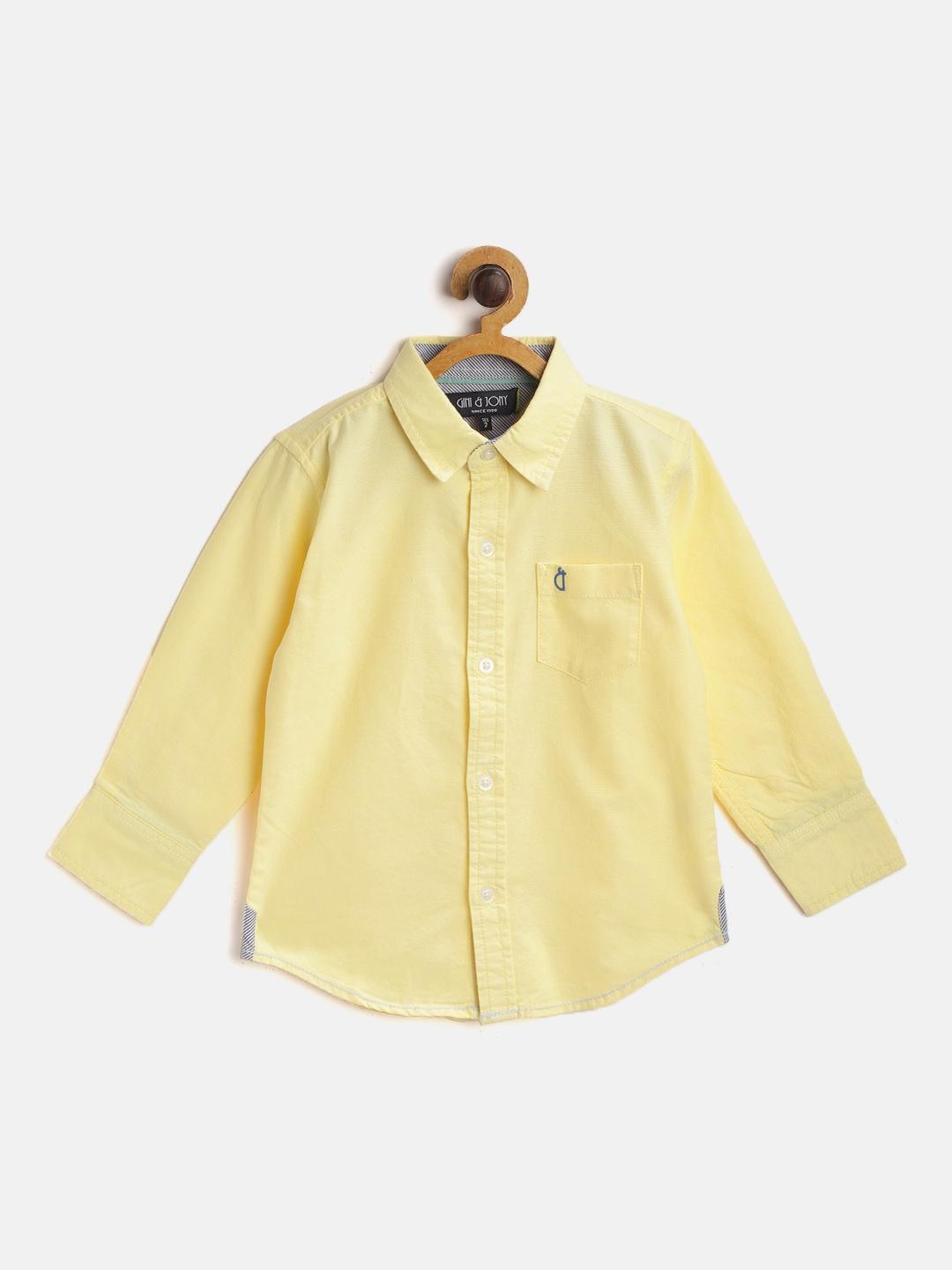 gini and jony boys yellow pure cotton regular fit solid casual shirt