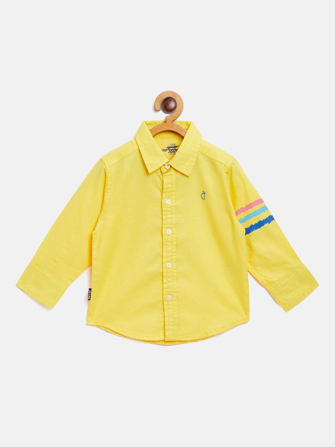 gini and jony boys yellow regular fit casual shirt with printed back