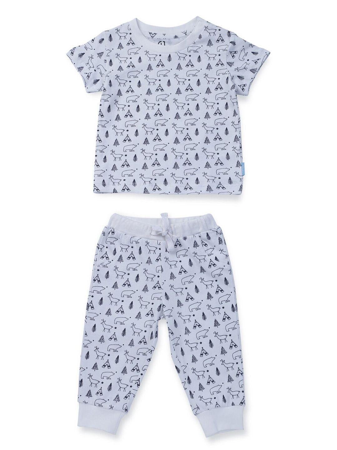 gini and jony infant boys printed pure cotton t-shirt with pyjamas clothing set