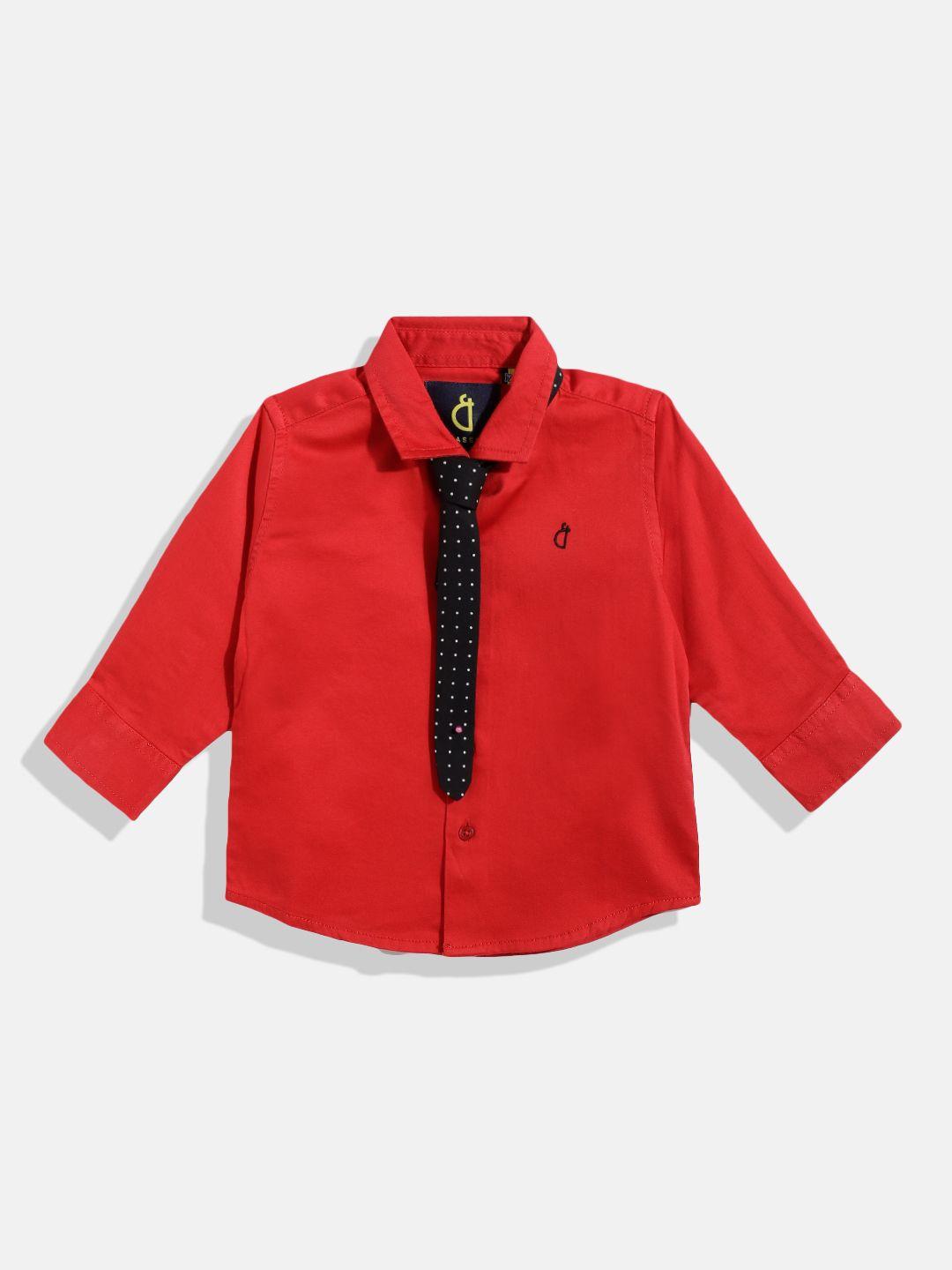 gini and jony infant boys red solid classic casual shirt with micro dot print tie
