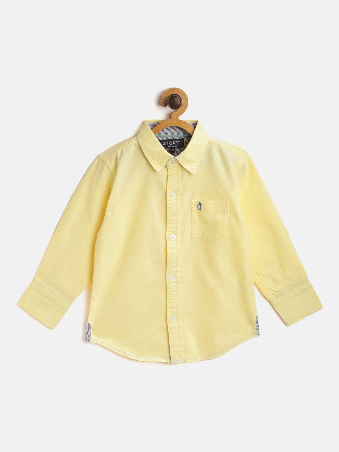 gini and jony infant boys yellow regular fit pure cotton solid casual shirt