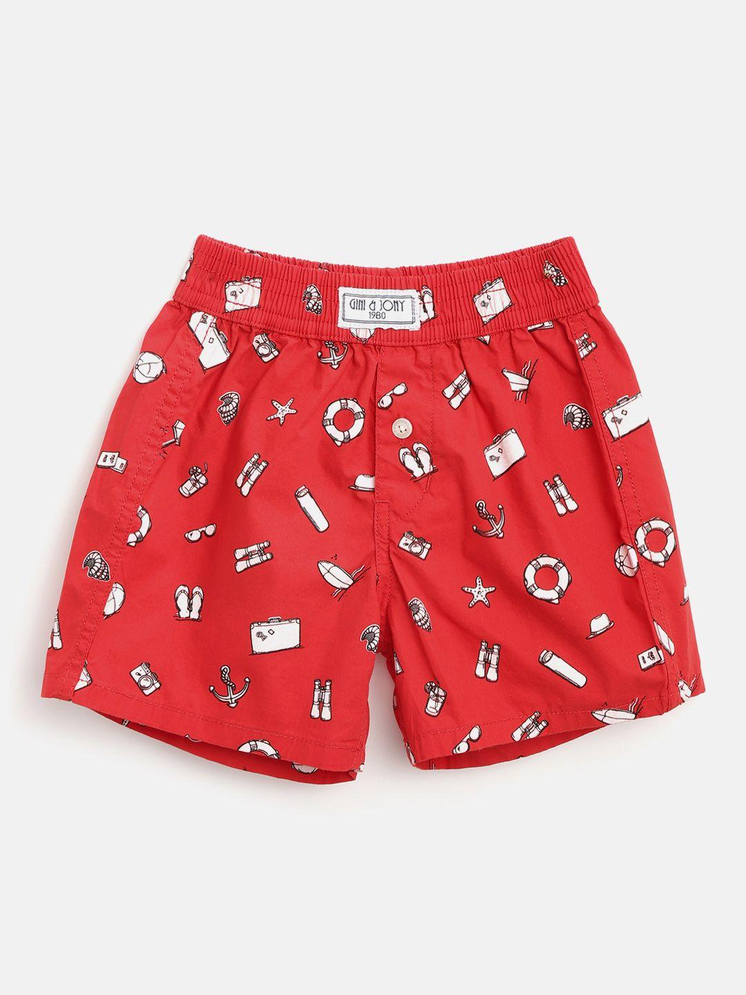 gini & jony boys red & white quirky print pure cotton boxers 121246523020 c472