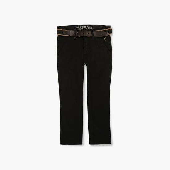 gini & jony boys solid belted flat front trousers