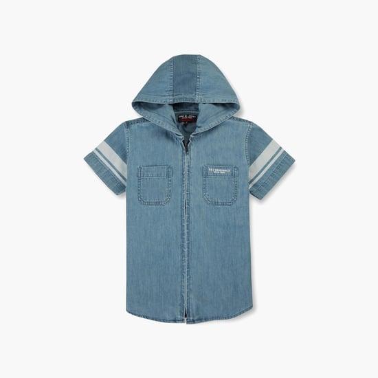 gini & jony boys washed hooded casual shirt