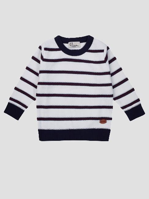 gini & jony kids black & white cotton striped full sleeves sweater