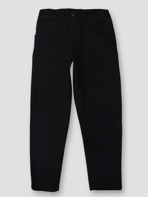 gini & jony kids black cotton regular fit trousers