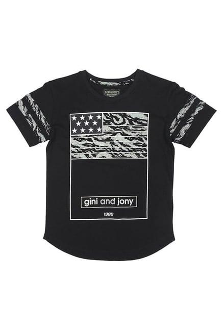 gini & jony kids black printed t-shirt