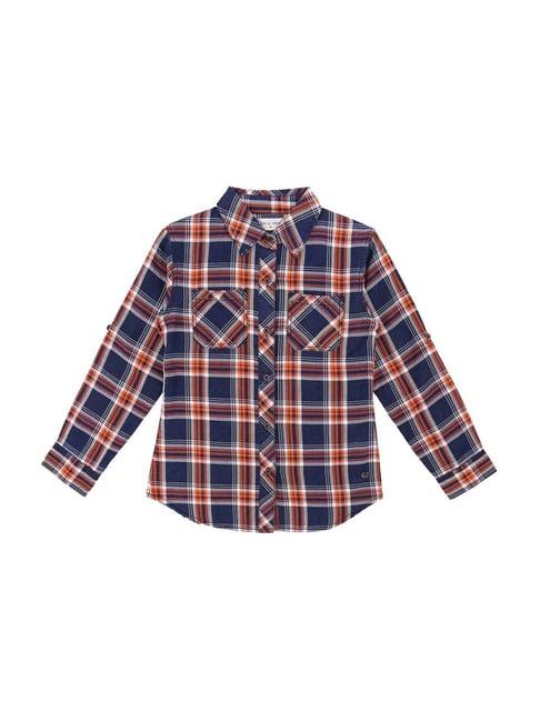 gini & jony kids blue & orange cotton plaid shirt