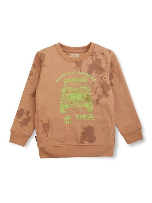 gini & jony kids brown printed full sleeves sweatshirt