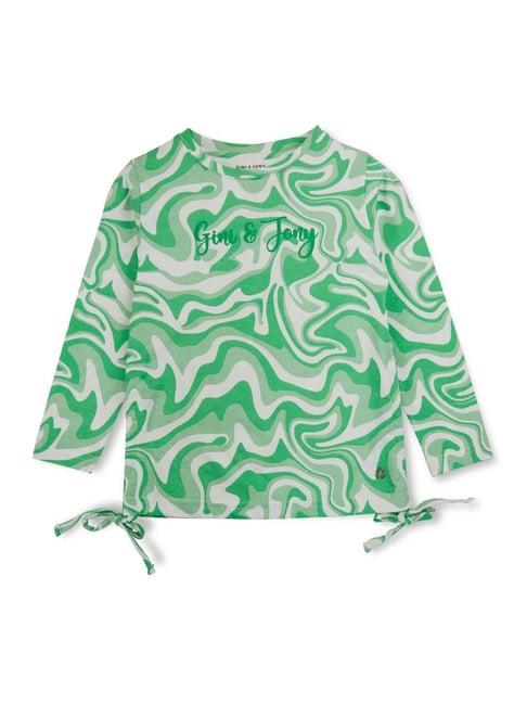 gini & jony kids green & white printed full sleeves top