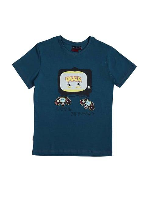 gini & jony kids green cotton printed t-shirt