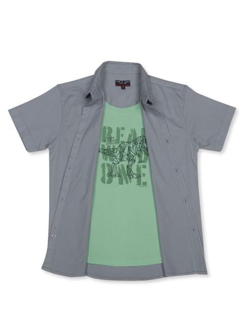 gini & jony kids grey & green solid t-shirt with shirt