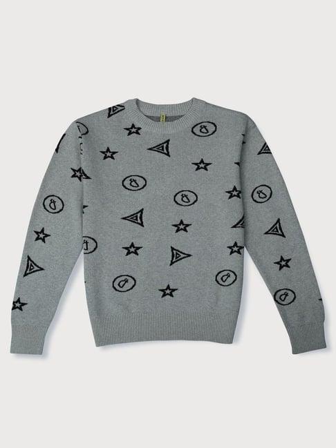 gini & jony kids grey cotton printed full sleeves sweater