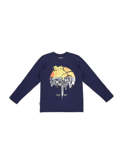 gini & jony kids navy cotton printed t-shirt