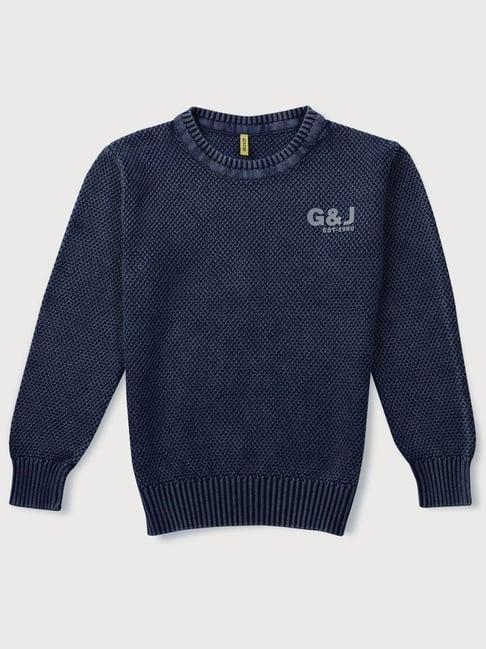 gini & jony kids navy cotton textured pattern full sleeves sweater