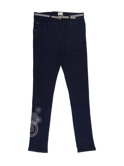 gini & jony kids navy embroidered jeans with belt